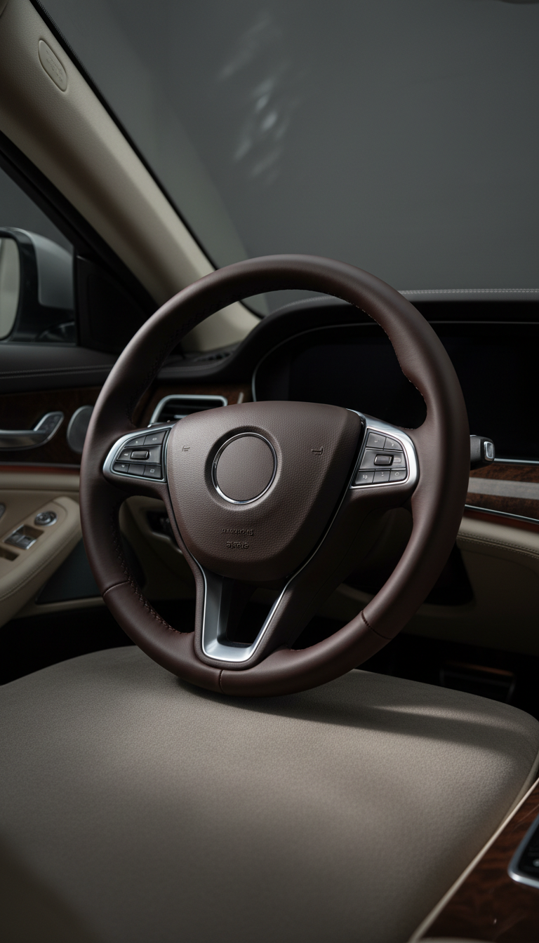 Espresso Leather Steering Wheel Cover